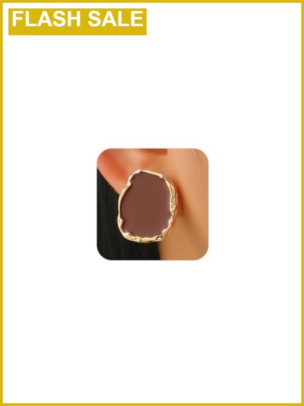 Vintage Gold Brown Enamel Square Stud Earrings for Women Statement